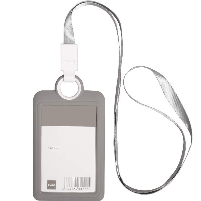 HiCycle2 Badge Holder ID Silicon Card Holder Vertical with Lanyard Neck Strap Heavy Duty ID Card Business Card Offices Supplies (Gray) - Image 3
